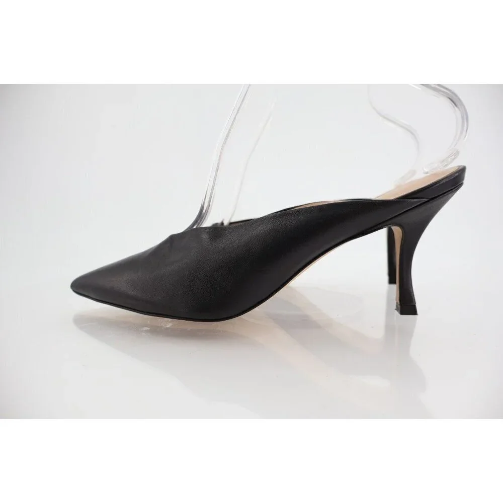 Stuart Weitzman Lula Pointed Toe Pump Size 10 B Black Leather Mule Stiletto Heel